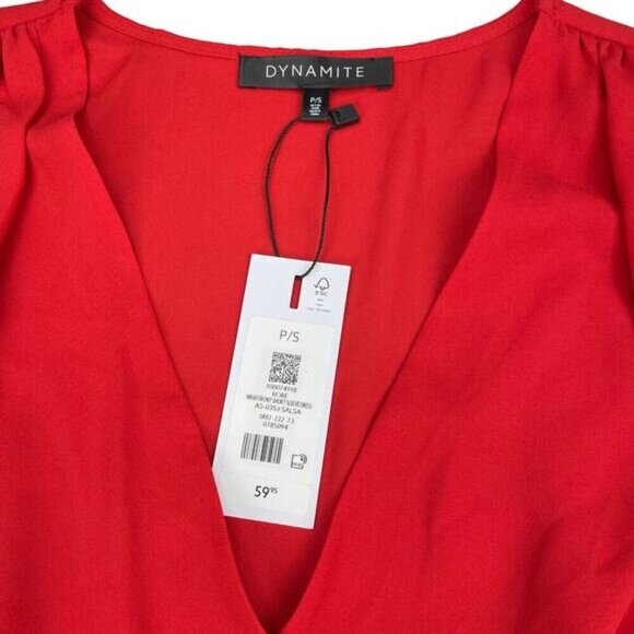 NWT DYNAMITE Wrap Front Mini A-Line Dress Sz Small Red - Picture 5 of 7